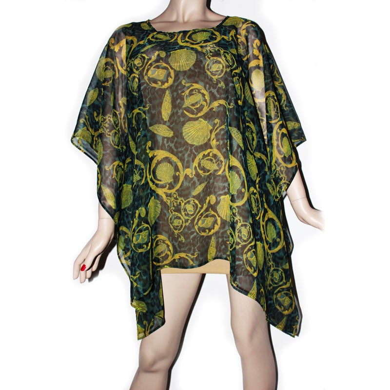 Chiffon poncho coverup - Navy/Gold | LINDA TIDWELL DESIGNS